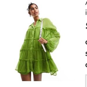 Sheer Green Button-Up Dress